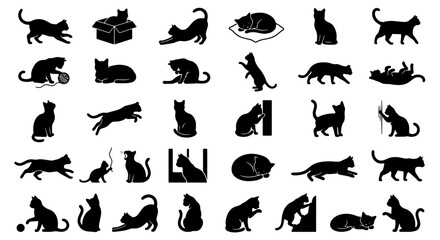 Fototapeta premium 70 36 Cat Silhouettes Vector Pack: Playful Feline Poses, Domestic Pet Icons, Animal Graphics for Design 100