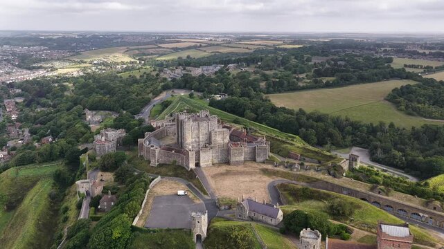 Historic Dover Castle and Great Britain landscape from above