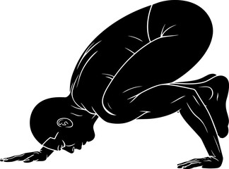 Obraz premium Yoga practitioner performing a crane arm balance pose, monochromatic silhouette of an athletic person showing strength and flexibility