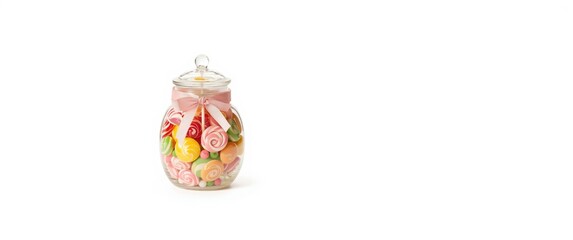 Fototapeta premium Colorful Candy Jar with Assorted Sweets on White Background