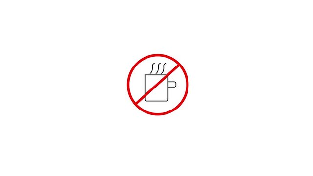 No hot drinks allowed sign, prohibition symbol for coffee or tea, minimalist red warning on white background