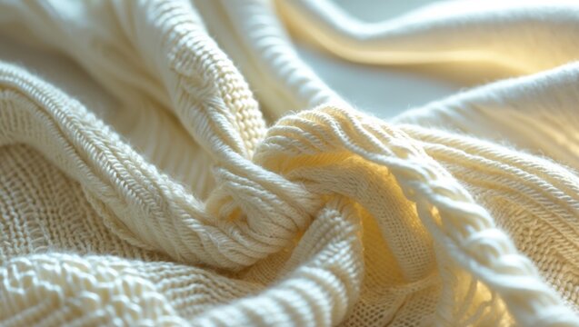 White wool fabric captured in a macro photograph with a softly blurred background.