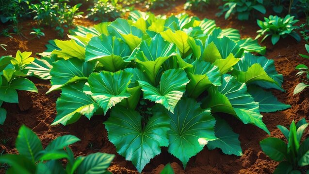 Newly sprouted leaves of the cassava tree.