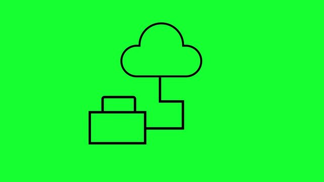 Minimalist cloud computing animation with briefcase symbol on green screen background, data storage business technology