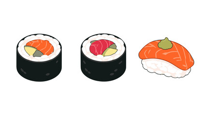 Vector sushi set with salmon nigiri and maki rolls © Mark
