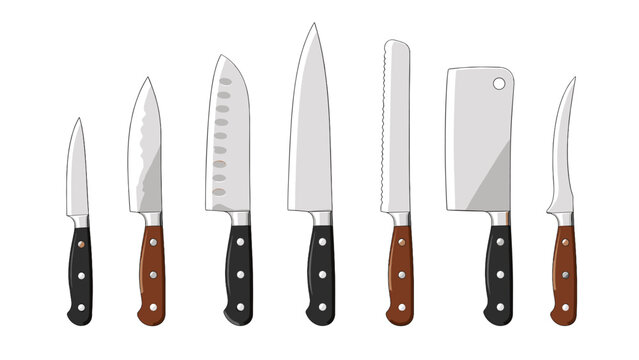 Set of kitchen knives isolated on white background