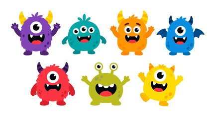 Set of colorful one eyed cartoon monster characters © Mark