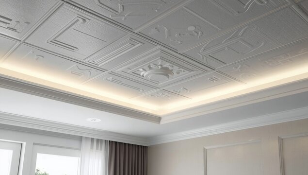 Stylish White Ceiling Design with Integrated LED Lighting in Modern Room