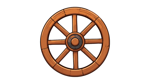 Cartoon wooden wagon wheel isolated on white background