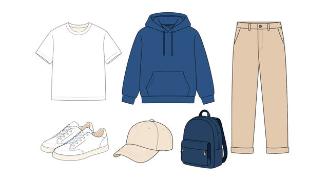Casual clothing set with hoodie, T shirt, pants and accessories