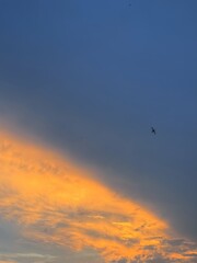 Fototapeta premium dramatic yellow sunset on half the sky, evening clouds