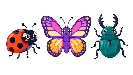Cute cartoon insect set with ladybug butterfly and beetle © Mark