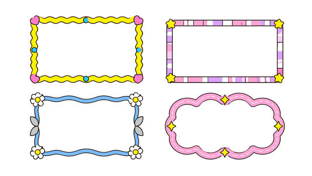 Set of four colorful hand drawn decorative frame borders