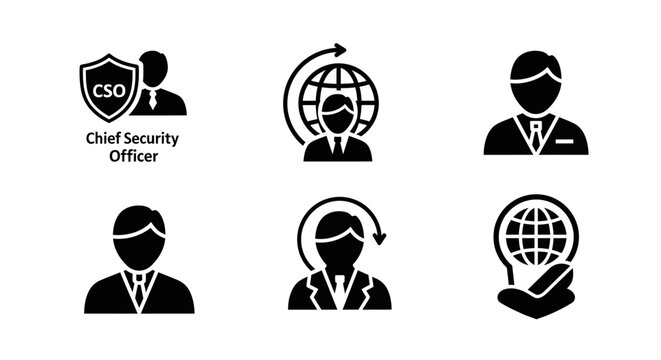 Chief Security Officer CSO Icon with Shield and Business Man Silhouette, Vector Illustration
