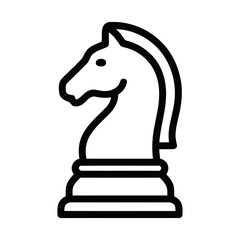 Simple Black Outline Icon of a Chess Knight Piece in a Game © Ali Aminudin