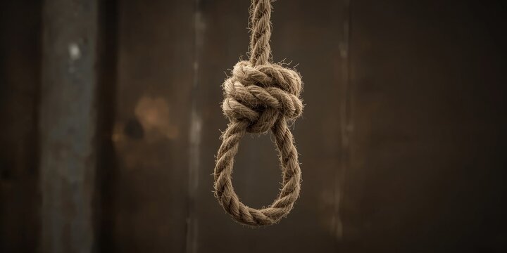 Rope Noose Hanging Against a Dark Background with Soft Lighting