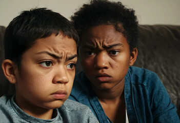 Obraz premium Close-up of two angry siblings sitting on couch