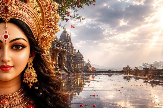 Durga Puja Durga Pooja Navratri Religious Festival Honoring Maa Durga Ambe Jagdamba Bhavani Ambika Chandika Dussehra Vijayadashami