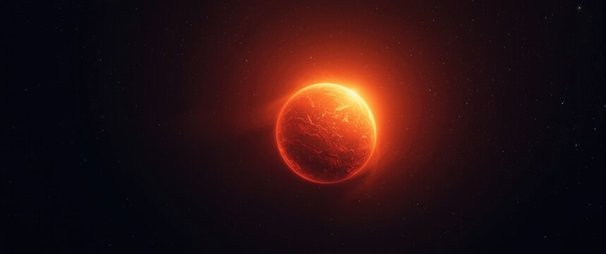 Glowing Red Planet Surrounded by Stars in Dark Space