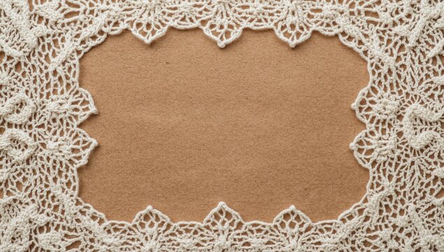 Lace Border on Brown Background - Textured Surface, Vintage Style, Isolated Space