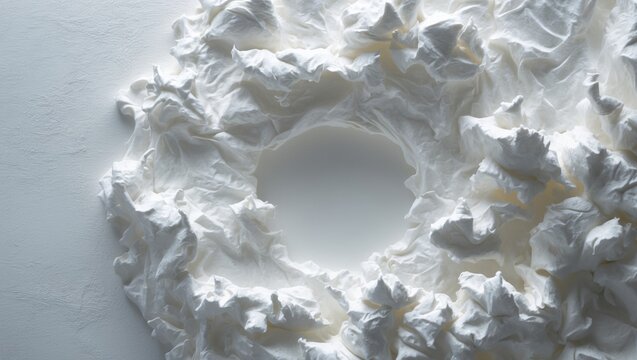 White or grey Plasticine textured background features a rough surface, used as a wallpaper flatten with fingerprint outer circle resembling clouds, isolated on white background.