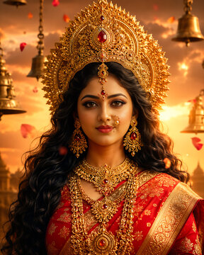 Elegant Durga Puja Navratri Banner Featuring Maa Durga, Brahmacharini, Chandraghanta, Kushmanda and Skandamata
