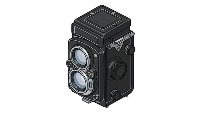 Classic vintage twin lens reflex TLR medium format camera vector illustration