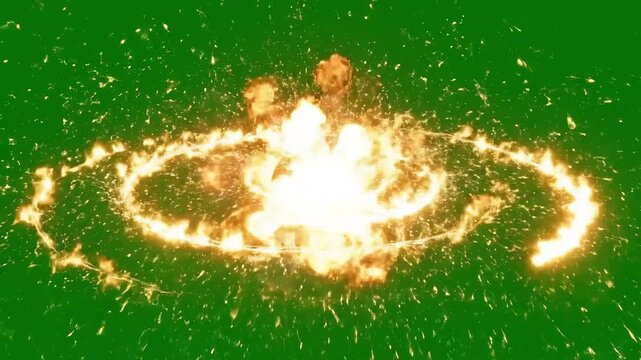 Vibrant cosmic explosion illuminates the darkness with fiery energy and swirling particles.