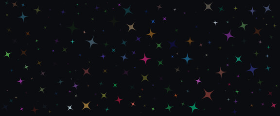 Abstract colorful stars pattern on dark background, celestial night sky with glowing starry sparkles, seamless cosmic backdrop for magic and space design © MindVision