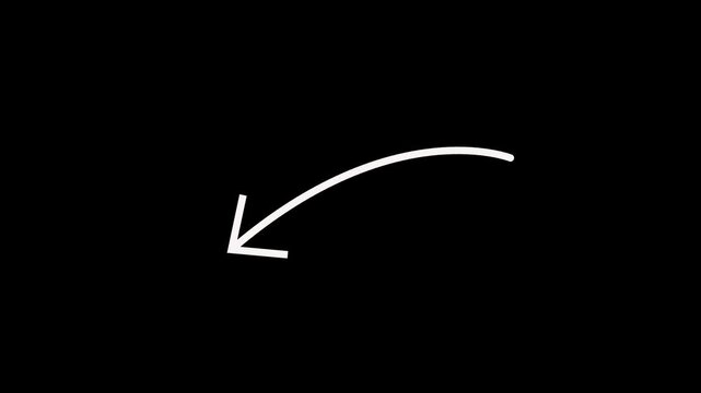 Hand-drawn Stop motion white Arrow pointing, hand-drawn arrow animation on a black background