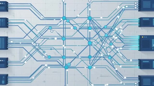 Technology circuit with blue chip line connections, digital data integration network, abstract electronic chipboard, server node link interface, microprocessor signal transmission