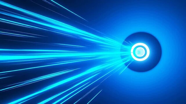 Glowing white exit in a blue sci-fi tunnel