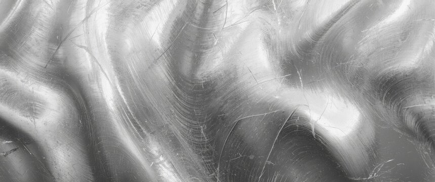 Abstract Silver Waves Textured Background - Metallic Surface, Smooth Curves, Monochrome