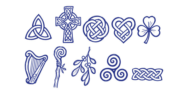 celtic mythology element collection hand drawn doodle icon set vector illustration