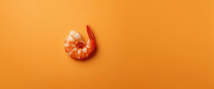 Peeled Shrimp Isolated on Orange Background with Negative Space