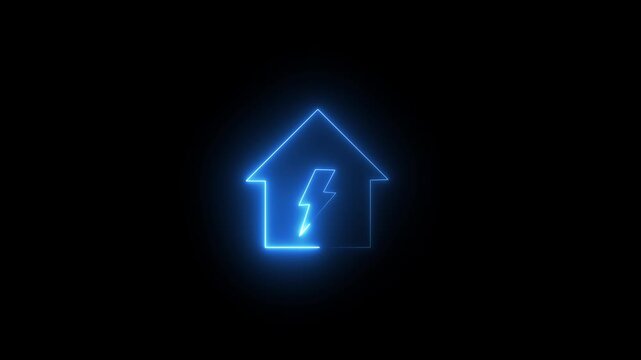 Glowing neon line home with lightning bolt symbolizing home power and energy concept animation 4k video