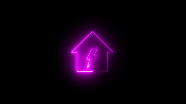 Glowing neon line home with lightning bolt symbolizing home power and energy concept animation 4k video