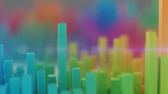 A vibrant 3D bar chart visualization with colorful data columns on a neutral background