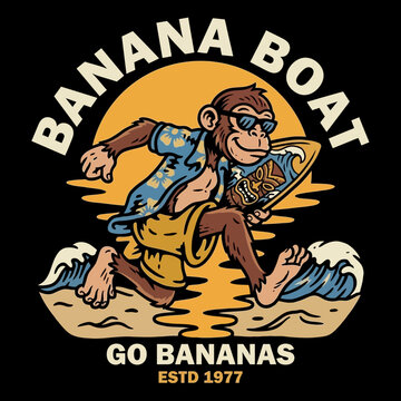 Monkey Wearing Sunglasses Running Beach.