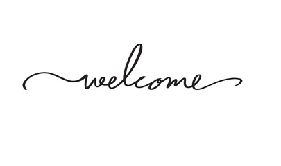 Fototapeta premium welcome text font calligraphy hand written lettering script black color object icon welcome business hello wedding party event business celebration party event welcome congratulation welcome thank you