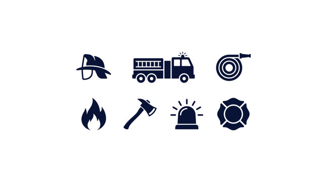 Labor Day firefighter worker icon set black