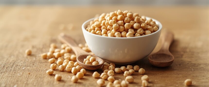 Bowl of Roasted Chickpeas on Wooden Surface - Natural Light, Close-Up, Casual Setting