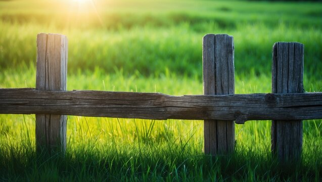 Wooden fence at the front with lush green grass in the background.