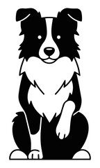 Obraz premium Minimalist black and white line art of a border collie dog sitting and lifting a paw on a white background. Pet training and friendship concept