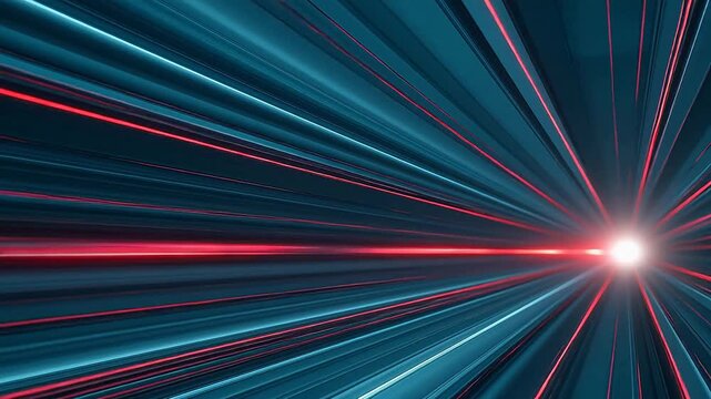 Bright red beams converging in dark space