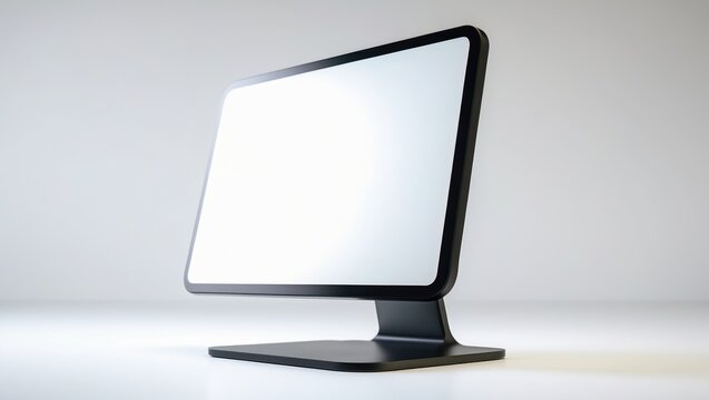 Side perspective of a blank computer monitor isolated on white background with a clipping path for the screen