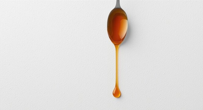 Spoon Dripping Honey on a White Surface with Minimalist Style