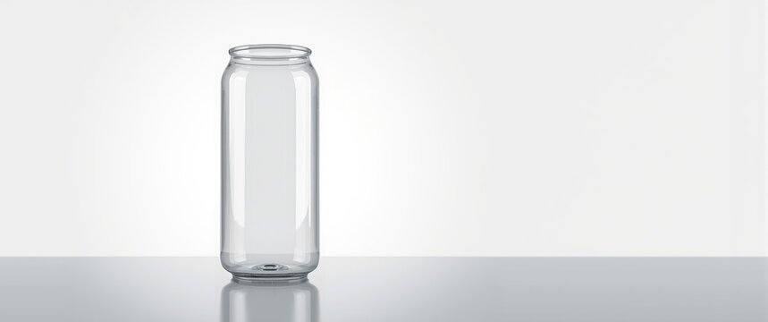 Transparent Glass Can on Reflective Surface - Minimalist Style, Isolated Background