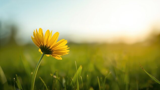Yellow Flower in a Sunlit Meadow During Golden Hour