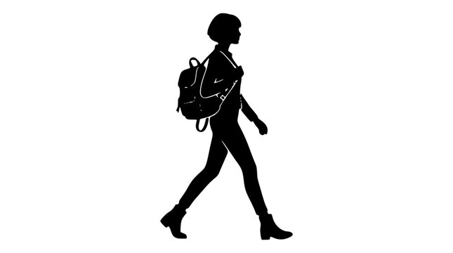 Model carrying backpack on shoulder silhouette